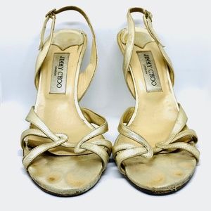 Jimmy Choo: Metallic Gold Lame & Leather, Sandals/